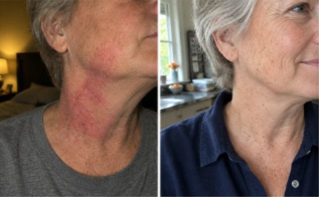 Before and after: red, irritated neck, then clear skin